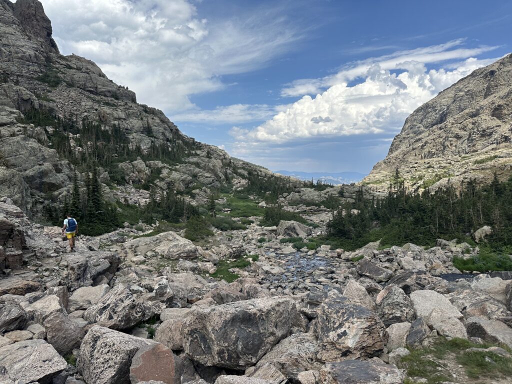 Chunky rocky terrain at the bottom of Timerbline Falls at RMNP